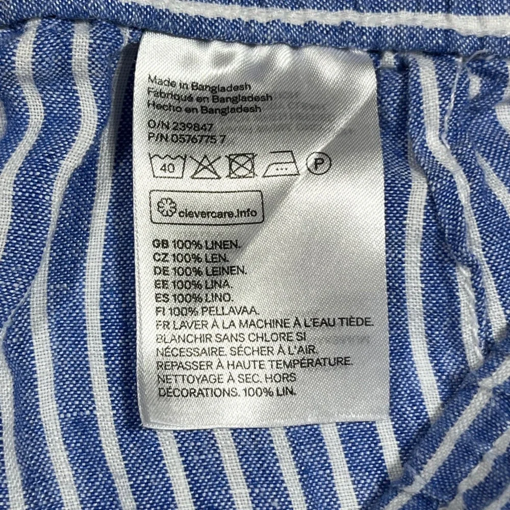 HM Fisherman Euro Summer Striped 100% Linen Drawstring Pants Women 6 Preppy Boho